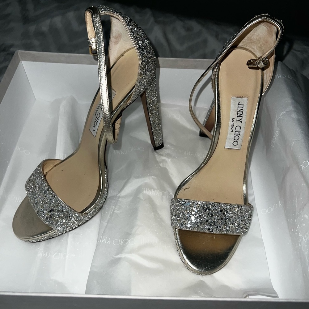 Jimmy Choo, Misty 120 in Champagne, Size 38.5